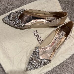 Badgley Mischka Women's Crystal Embellished Gold Flats